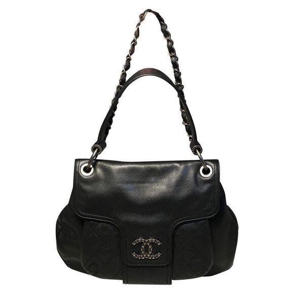 CHANEL Black Glazed Caviar Coco Rider Flap Shoulder Bag With Strap - Picture 1 of 16